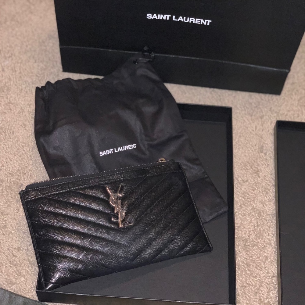 YSL saint laurent black leather monogram pouch